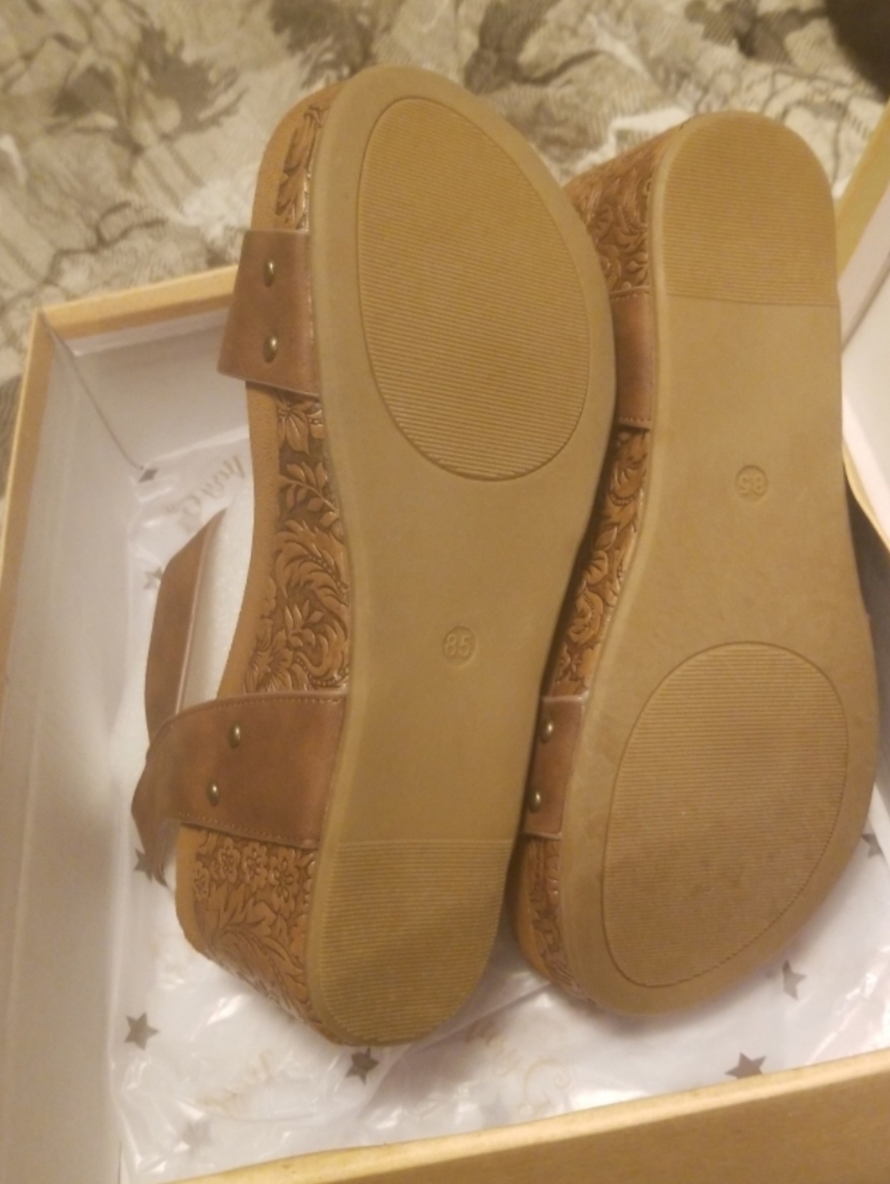 Very G Devon Tan Faux Tooled Wedges - Picture 4 of 5